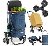 MONZANAŽ Chariot de courses bleu merle 56 litres 3 en 1 pliable compartiment isotherme 6 roues bandes réfléchissantes