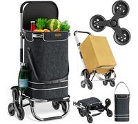 MONZANA® Chariot de courses noir 56 litres 3 en 1 pliable compartiment isotherme 6 roues bandes réfléchissantes
