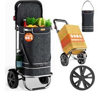 MONZANA® Chariot de courses noir 56 litres 3en1 pliable compartiment isotherme poignée réglable bandes réfléchissantes