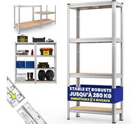 MONZANAŽ Étagčre Charge Lourde 4 Niveaux 170x75x30cm Étagčre métallique modulable Max 280kg Rangement Garage Atelier