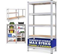 MONZANAŽ Étagčre Charge Lourde 5 Niveaux 180x90x40cm Étagčre métallique modulable Max 875kg Rangement Garage Atelier
