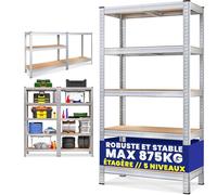 MONZANAŽ Étagčre Charge Lourde 5 Niveaux 180x90x60cm Étagčre métallique modulable Max 875kg Rangement Garage Atelier