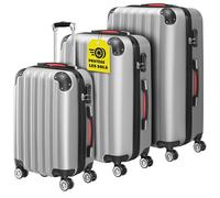 MONZANAŽ Lot de 3 valises rigides Argent M/L/XL 4 Roues 360° Poignée télescopique Cadenas ŕ Combinaison Valise ŕ roulettes