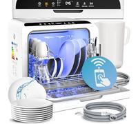 MONZANAŽ Mini lave-vaisselle Noir-blanc Réservoir d'eau 4,5L lave vaisselle de table 3 couverts App WIFI étudiants couples