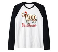 MOO Christmas Lights Funny Cow Lovers Cattle Famer Farming Manche Raglan