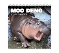 Moo D-eng Calendrier mural 2025 amusant hippopotame pygmée, planificateur mensuel à suspendre pour les amoureux des animaux.