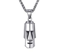 MOO&LEE Collier avec pendentif statue de l'île de Pâques pour homme et femme, petit pendentif Moai 61 cm, chaîne à maillons en acier inoxydable unisexe