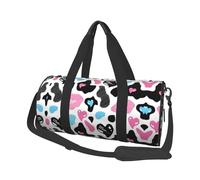Moo Love Grand sac de voyage rond pliable en peau de vache avec bandoulière amovible en toile durable pour le sport