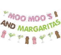 Moo Moos and Margaritas Ensemble de bannières de décorations de fête - Guirlande de cocktail à thème vache rose verte léopard guépard pour anniversaire ou enterrement de vie de jeune fille - Toile de