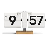 mooas Classic Modern Wood Big Flip Desk Clock (White), Retro Vintage Analog Design Auto Flip Clock Table Clock Large Number Battery Powered, Ideal for Home Office School Hotel Café