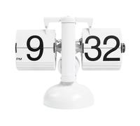 mooas Flip Desk Clock (White), Retro Vintage Design Auto Flip Clock Desk Clock Table Clock Large Number Battery Powered Internal Gear Operated Home Décor Ideal for Home Office School Hotel Café
