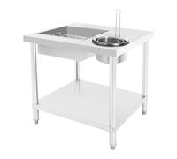 MooBeey Table à paner en acier inoxydable avec double paniers, hauteur réglable, table de préparation de poulet frit table de cuisine, plan de travail commercial pour poulet rôti