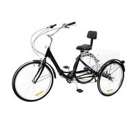 MooBeey Tricycle pliable de 24 pouces - 3 roues - En acier au carbone - Avec dossier - 7 vitesses réglables - Pliable - Pour adulte - Avec panier à provisions