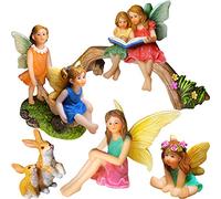 Mood Lab Fairy Garden - Kit Familial Miniature Figurines et Accessoires - Statue de fées - Lot de 6 pièces - Décoration extérieure ou d'intérieur