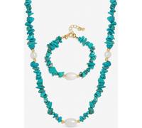 Mood Mood Gold Tone Turquoise and Pearl Beaded Set