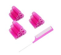MOODKEY Lot de 18 petits bigoudis auto-agrippants sans chaleur pour salon de coiffure professionnel - Outils de coiffure bouclés - Peigne queue de rat pour femme - Cheveux moyens et courts (rose