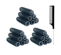 MOODKEY Lot de 18 petits bigoudis auto-agrippants sans chaleur pour salon de coiffure professionnel - Outils de coiffure bouclés - Peigne queue de rat pour femme - Cheveux courts et moyens (noir)