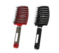 MOODKEY Lot de 2 brosses à cheveux en poils de sanglier sans traction - Brosse à cheveux incurvée ventilée - Brosse démêlante à séchage rapide pour enfants, hommes et femmes - Cheveux longs, fins,
