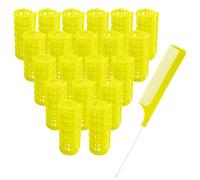 MOODKEY Lot de 20 bigoudis en plastique sans chaleur de 2,5 cm - Rouleaux auto-agrippants pour salon de coiffure - Jaune