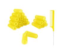 MOODKEY Lot de 24 petits bigoudis auto-agrippants sans chaleur pour salon de coiffure professionnel - Outils de coiffure bouclés - Peigne queue de rat pour femme - Cheveux moyens et courts (2 cm