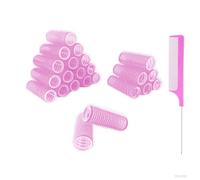 MOODKEY Lot de 24 petits bigoudis auto-agrippants sans chaleur pour salon de coiffure professionnel - Outils de coiffure bouclés - Peigne queue de rat pour femme - Cheveux moyens et courts (2 cm, rose