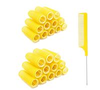 MOODKEY Lot de 24 petits bigoudis auto-agrippants sans chaleur pour salon de coiffure professionnel - Outils de coiffure bouclés - Peigne queue de rat pour femme - Cheveux moyens et courts (2 cm