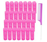 MOODKEY Lot de 28 bigoudis en plastique sans chaleur de 1,5 cm pour salon de coiffure (rose)