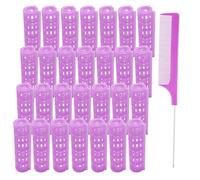 MOODKEY Lot de 28 bigoudis en plastique sans chaleur de 1,5 cm pour salon de coiffure (violet)