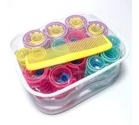 MOODKEY Lot de 30 bigoudis en plastique sans chaleur pour cheveux à clipser - Pour salon de coiffure - 5 tailles - Jaune