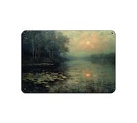 Moody - Affiche rétro en métal - Motif nénuphar - Décoration murale - 20 x 30 cm