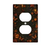 Moody Autumn Plaque de prise de courant duplex citrouilles d'Halloween | Papillons monarques, feuilles d'érable, lanterne vintage, esthétique automnale, thème récolte