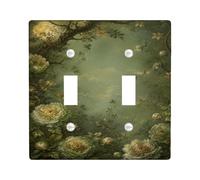 Moody Botanical Floral Pivoine Romantique Double Interrupteur Plaque | Illustration botanique Moody, thème jardin vintage, forêt romantique au clair de lune, décoration murale d'inspiration