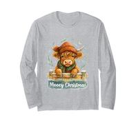 Mooey Christmas Highland Cow Winter Watercolor Manche Longue