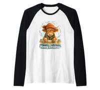 Mooey Christmas Highland Cow Winter Watercolor Manche Raglan