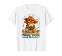 Mooey Christmas Highland Cow Winter Watercolor T-Shirt