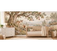 MOOGCO Papier peint panoramique Chêne et faon, mural adhésif repositionnable pour chambre d'enfant, papier peint aquarelle forêt pour chambre de bébé, 100 x 80 in