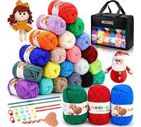 MOOING Fil à Tricoter, 24 Couleurs Laine à Tricoter en Arylique Ultra Doux, Pelote de Laine, Fils à Tricoter en Acrylique avec 2 Crochets, Pelotes de Laine pour Écharpes, Gants, Arts Faits à la Main