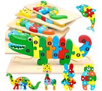 MOOING Puzzle en Bois Enfant, 6PCS Bébé Puzzles à Encastrements, Jouet Montessori Animaux pour 1 2 3 4 Ans, Jouets pour Enfants Puzzles 3D en Bois pour Garçon Fille Anniversaire Noël Cadeau
