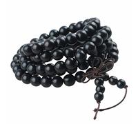 mookaitedecor 108 Mala Bracelet Perles de Prière en Bois Yoga Collier pour Homme Femme,Bois d'ébène Noir