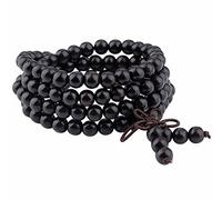 mookaitedecor 108 Mala Bracelet Perles de Prière en Bois Yoga Collier pour Homme Femme,Bois d'ébène Noir