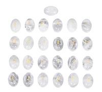 mookaitedecor 25 Pièces Cristal de Roche Pierres Runes en Cristal, Cabochon Pierre avec Plat Dos gravé futhark Alphabet Symbole Wiccan Cristal pour Reiki et Divination