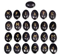 mookaitedecor 25 Pièces Sable Bleu Pierre Runes en Cristal, Cabochon Pierre avec Plat Dos gravé futhark Alphabet Symbole Wiccan Cristal pour Reiki et Divination