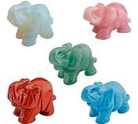 mookaitedecor 5 Pièces Statuette Elephant Decoration,Figurine Sculpté en Pierre Guérison Statue Décor Table,1.5 Pouces