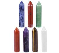 mookaitedecor 7 Chakra Pierres et Cristaux Prisme Hexagonal,Baguette Pointe Pierre Lithothérapie Guerison Meditation Décoration