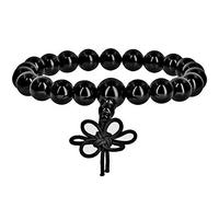 mookaitedecor 8mm Bracelet Pierres Protection Lithothérapie,21 Perles énergie Bracelet Tibétain Bouddhiste Extensible avec Nœud Chinois