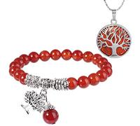 mookaitedecor Agate Perles Protection Bracelet Pierre Naturelle Lithotherapie Collier Jasper Rouge Pendentif Arbre de Vie Bijoux pour Femme