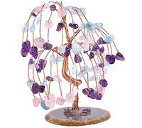 mookaitedecor Améthyste Quartz Rose Aquamarine Arbre de Vie Decoration Pierre Énergie,Socle en Tranche de Agate Naturelle Feng Shui Cristal Guérison