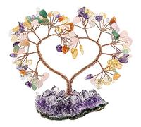 mookaitedecor Amour Coeur Arbre de Pierre de Cristal avec Base de grappe d'améthyste Naturelle Arbre d'argent Chanceux pour décoration de la Maison Ornement de Mariage, 7 Chakra
