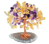 Mookaitedecor Arbre à argent, pierres précieuses Feng Shui Ornements de guérison en cristal Figurines, agate Slice Geode Support à quartz, Améthyste et citrine, Purple & Yellow