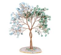 mookaitedecor Arbre de vie en cristal d'aventurine verte et aigue-marine avec base d'agate, arbre à monnaie en cristal vert et bleu porte-bonheur pour femme, décoration Feng Shui, cadeau de mariage